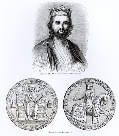 Edward II drawn from the Tomb at Gloucester, and the Great Seal by English School